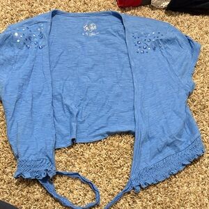 Blue Embellished Cropped Shrug